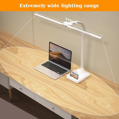AKRRYR LED Desk Lamp for Home Office, Double Head 24W with Base, Architect Light 5 Lighting Brightness Flexible Gooseneck Table Reading Study, Black