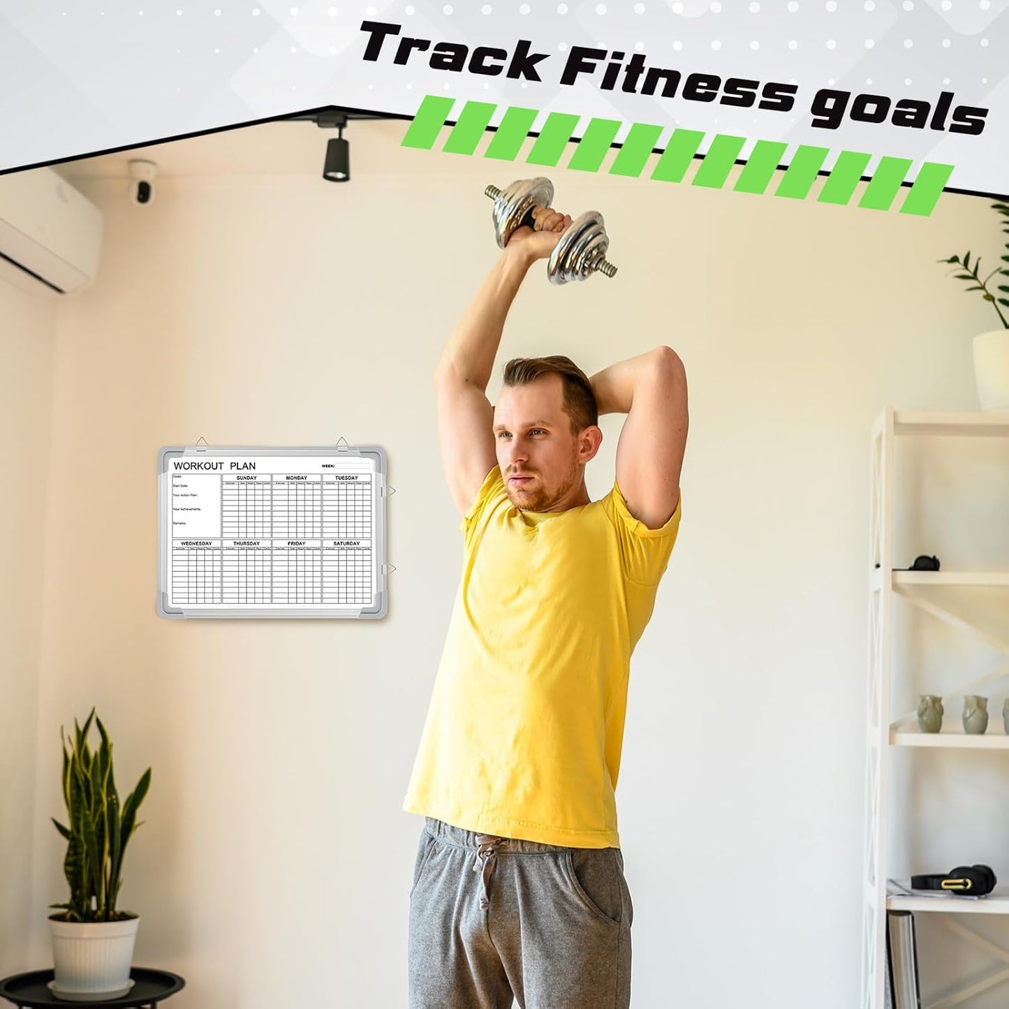 Lincia 16 x 12 Inch Fitness Tracker Whiteboard Workout Calendar for Home Gym Dry Erase Planner Hanging Removable to Do List for Wall Whiteboard with Aluminum Frame for Gym Program(Style A)