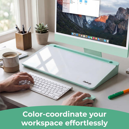 Chalkola Pink Glass Desktop Whiteboard with Storage - Dry Erase Board, Work Desk Organizers, Computer Keyboard Stand, Home Office Desk Accessories, Workspace Desktop Buddy
