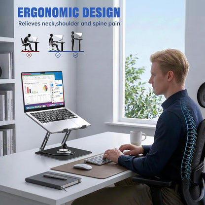 JOYEKY Laptop Stand for Desk, Adjustable Computer Stand with 360° Rotating Base, Ergonomic Laptop Riser for Collaborative Work, Foldable & Portable Laptop Stand, fits for All 10-16" Laptops