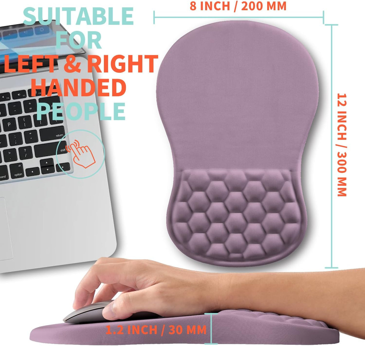 Ergonomic Mouse Pad Wrist Support with Memory Foam Massage Bulge, Carpal Tunnel Pain Relief Mousepad Wrist Rest for Mouse(12x8 inch, Silver Gray Light Purple)