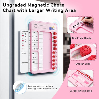 Chore Chart for Kids ADHD Tools to Do List Checklist Magnetic Planning Board with Sliders, Visual Schedule Board with Dry Erase Sheets, Sticker, Marker, Routine Chart for Kids - Pink