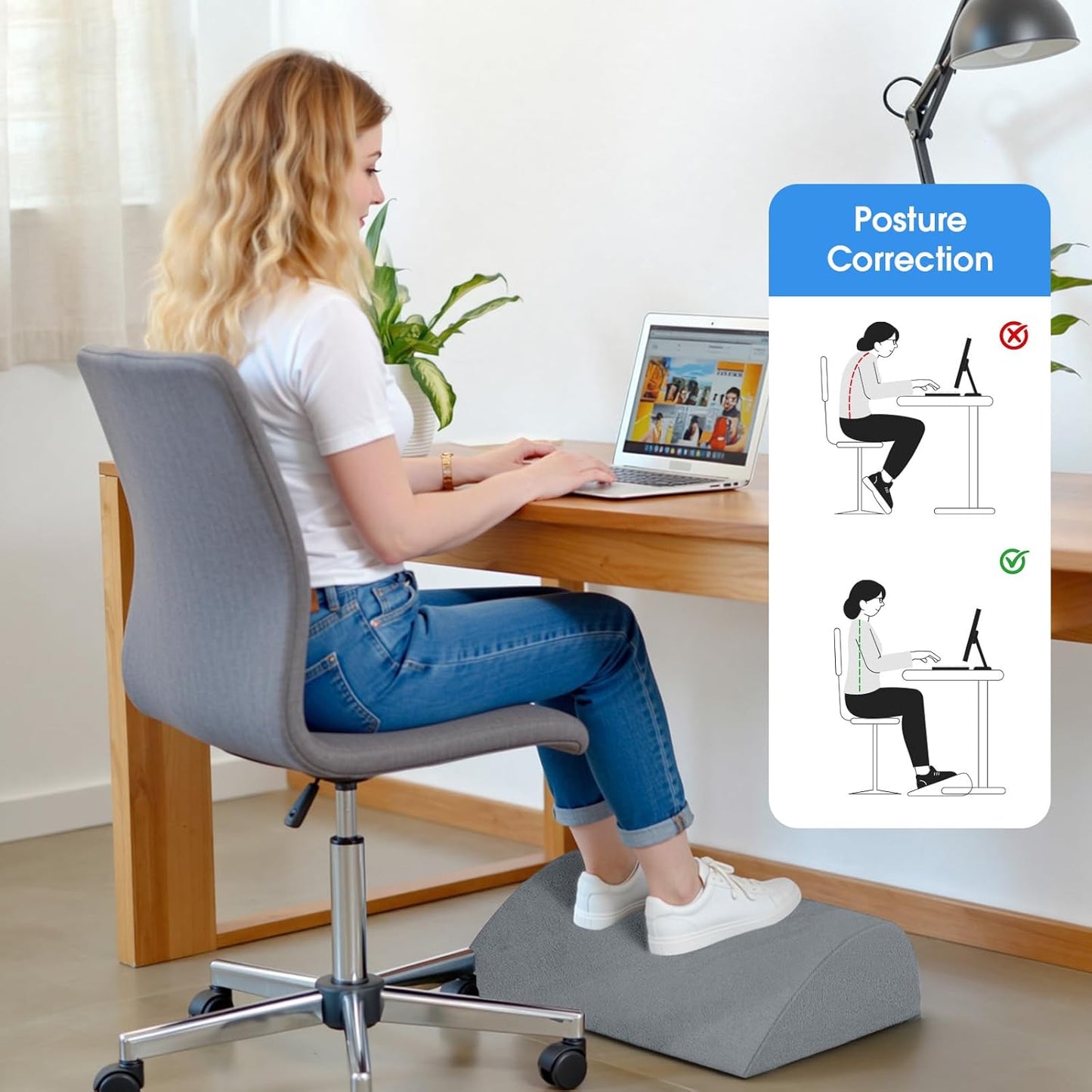 Foot Rest for Under Desk at Work - Non-Slip Foot Stool with 3 Adjustable Heights, Ergonomic Under Desk Footrest with Washable Cover for Leg Elevation, Desk, Home, Office, Car (Dark Grey)