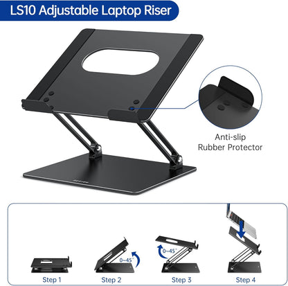 BESIGN LS10 Laptop Stand for Desk, Ergonomic Adjustable Notebook Tablet Stand, Foldable Laptop Riser, Portable Desktop Book Stands, Computer Holder Compatible with 10-14" Laptops, Black