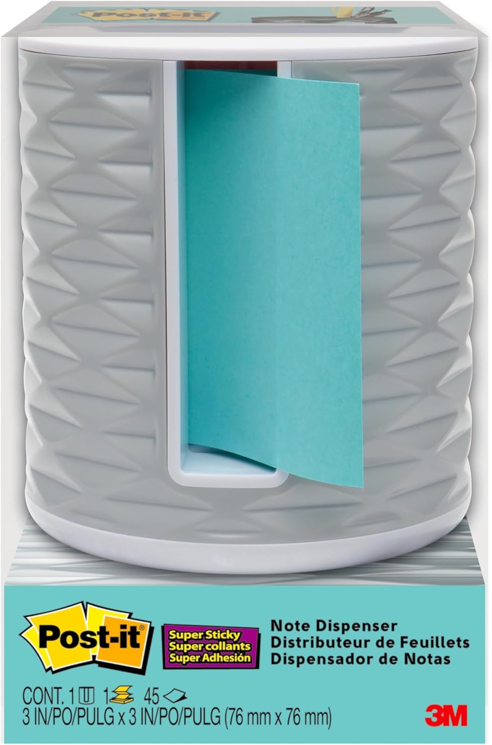 Post-it Note Dispenser, Vertical Design, Pop-Up Notes, Black with Grey Geometric Pattern, 1 Aqua Splash 3 in x 3 in Super Sticky Note Pad