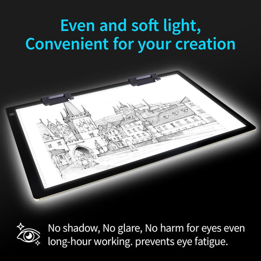 Zocelight A3 Light Pad for Diamond Painting Kit,4800Lux Super Bright 5mm Ultra Thin Diamond Art Light Board with Stand and Clip,3 Levels Dimming Light Box for Artists,Drawing,Sketching,Animation
