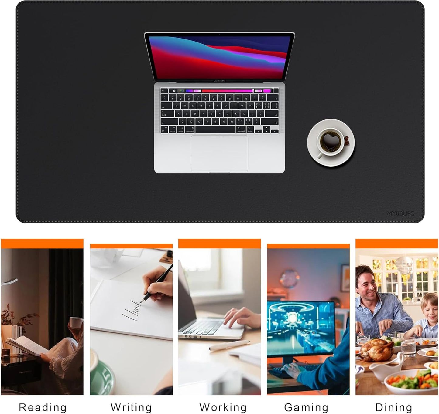 Mydours 40" x 20" Extra Large Desk Mat, PU Leather & Cork Desk Pad, Large XXL Desk Mouse Pad for Workstation, Office, Home, Computer Desk Mat with Keyboard & Mouse (Black)