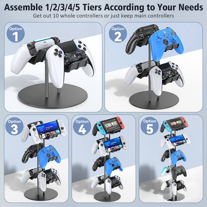 Kytok Controller Stand 4 Tiers with Cable Organizer for Desk, Universal Headphone Stand Compatible with Xbox PS5 PS4 Console Nintendo Switch, Headset Holder & Desk Mounts for 8 Packs Controller