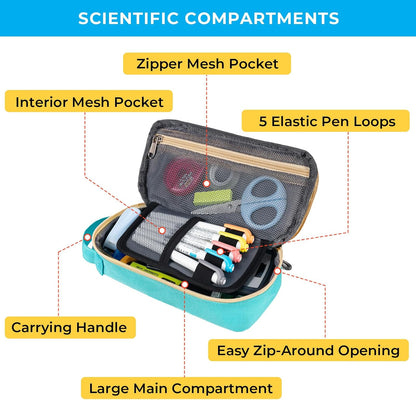 ECHSRT Big Pencil Case, Aesthetic Portable Zipper Pencil Bag with Hidden Pocket, Special Pouch for Men Women Adults, Stationery Organizer Pen Cases for Office Travel,Black