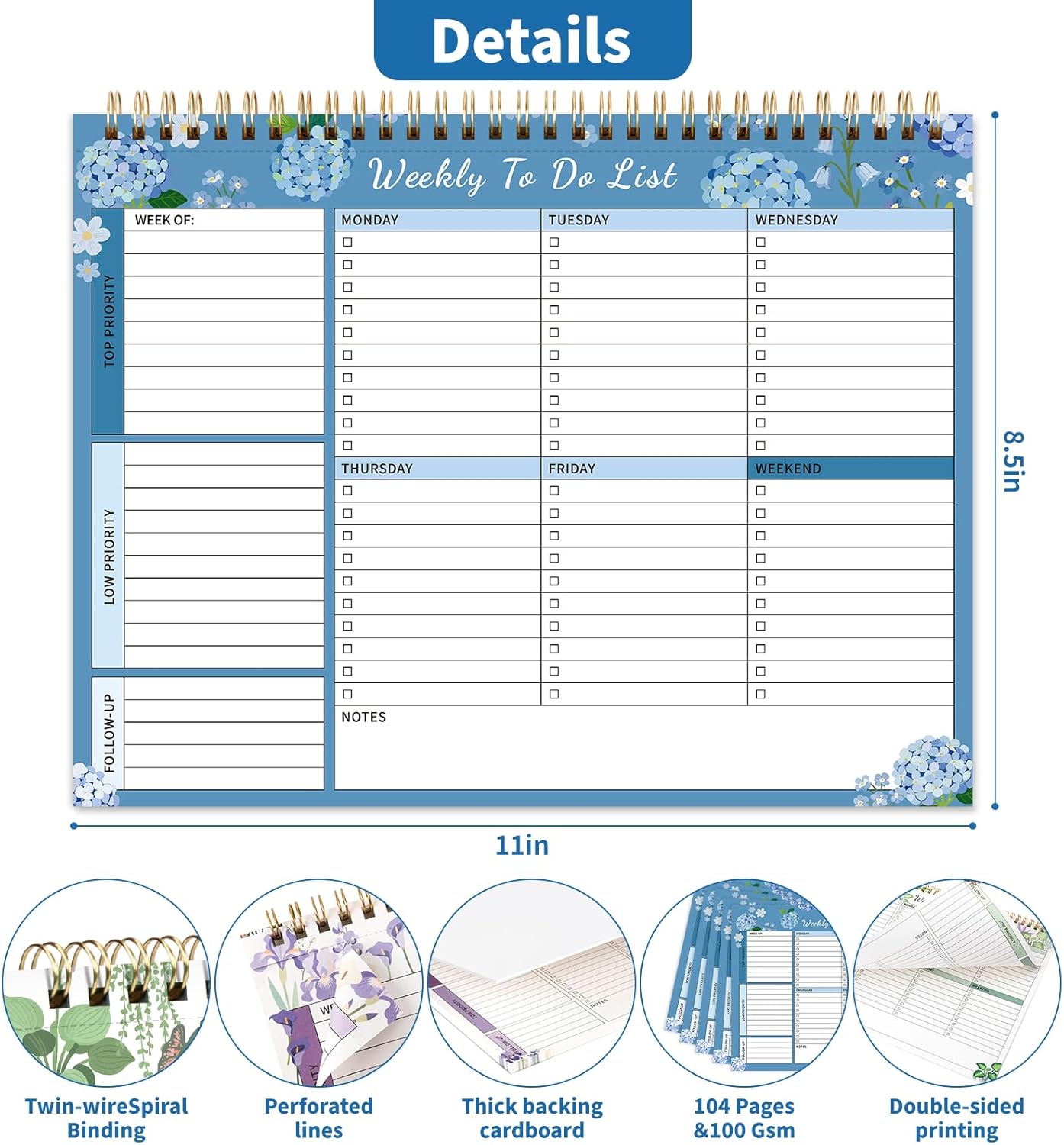 104 Pgs Weekly To Do List Notepad, 52 Duplex-Printed Undated Sheets 100 GSM（8.5"×11") Weekly Desk Planner For Work Home School Office Desk Accessories Supplies & Goal Setting Tasks - Green