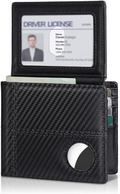 Mens Wallet With AirTag Holder, Bifold Leather RFID Blocking 1-2 ID Windows 12-13 Card Holders, Gift Box and Screen Protector Included, AirTag Not Included