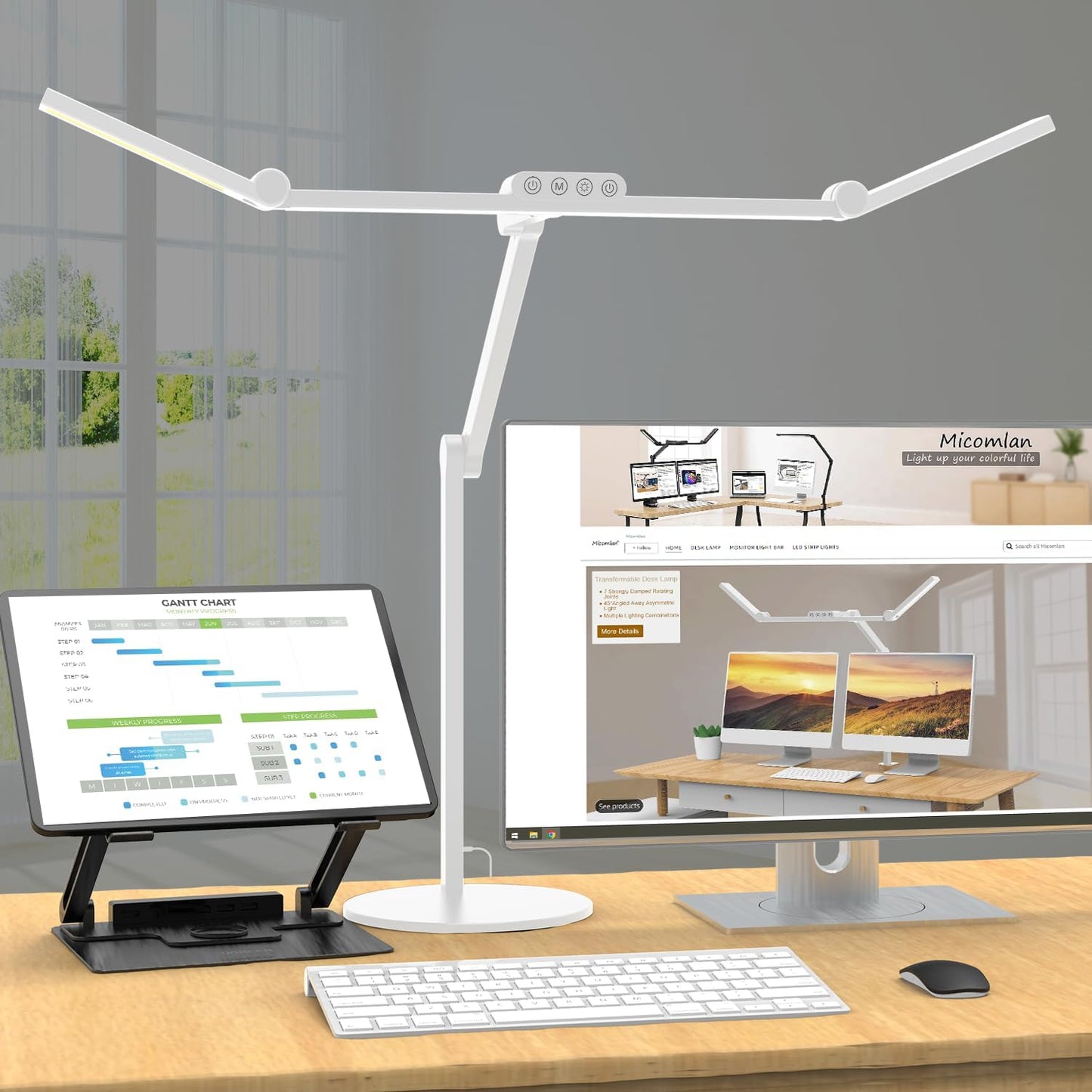 Micomlan Architect Desk Lamp for Home Office, 24W Adjustable Led Desk Light with Remote, 1500LM Bright Dimmable Computer Table Light Rotatable Office Lamp with Base for Cafting Monitor
