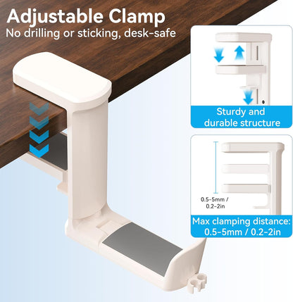 4 in 1 Desk Cup Holder with Storage — Clamp-On Under Desk Cup Holder & Rotating Headphone Hanger, Built-in 2 Wire Holes, Detachable Storage Compartment for Cups, Phones & Pens Desktop Accessories