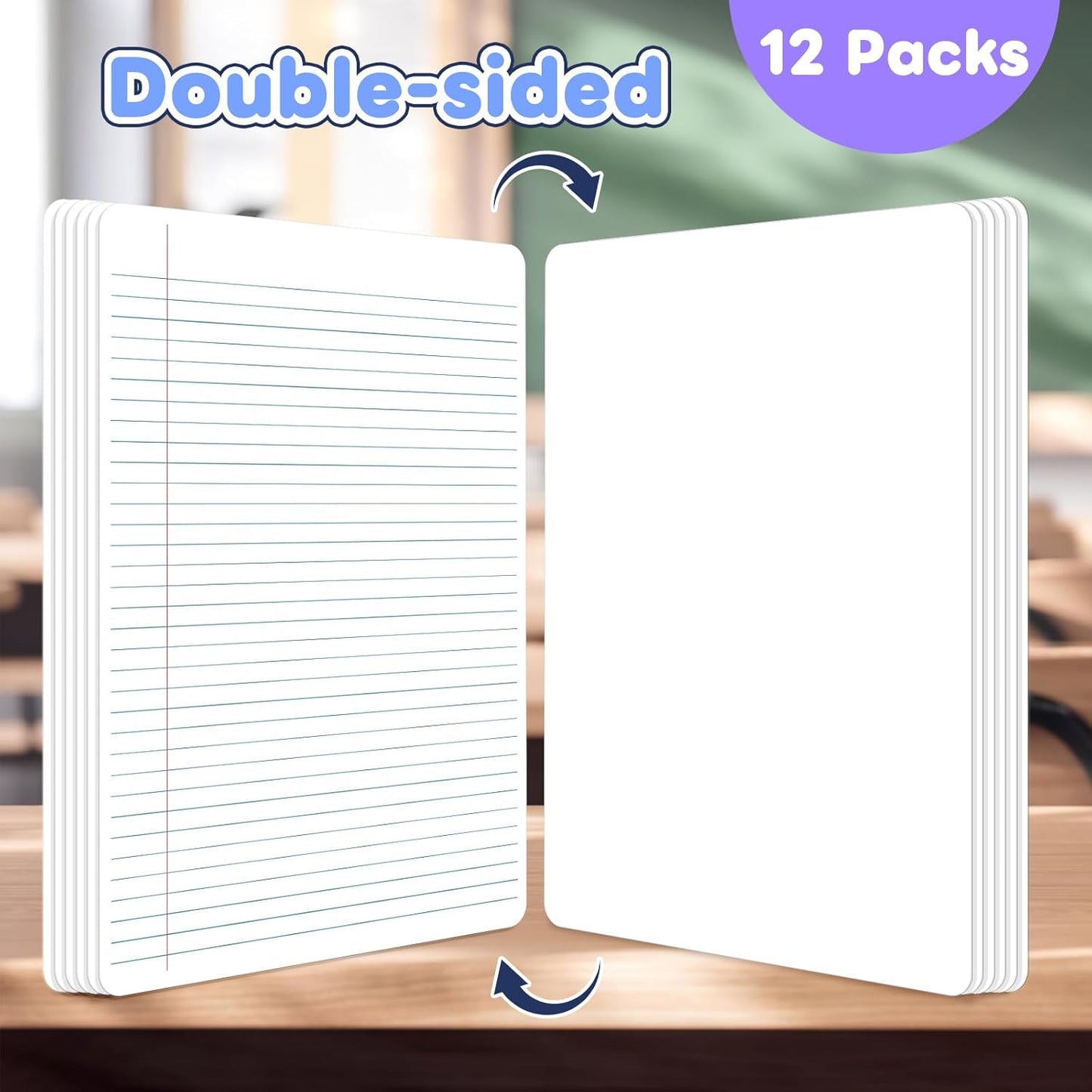 12 Packs Lined Paper College Ruled Whiteboard Paper, Dry Erase Notebook Sheets Reusable to Do List Small White Board with Lines for Students, Erasable Desk Notepad Teacher Classroom Supplies