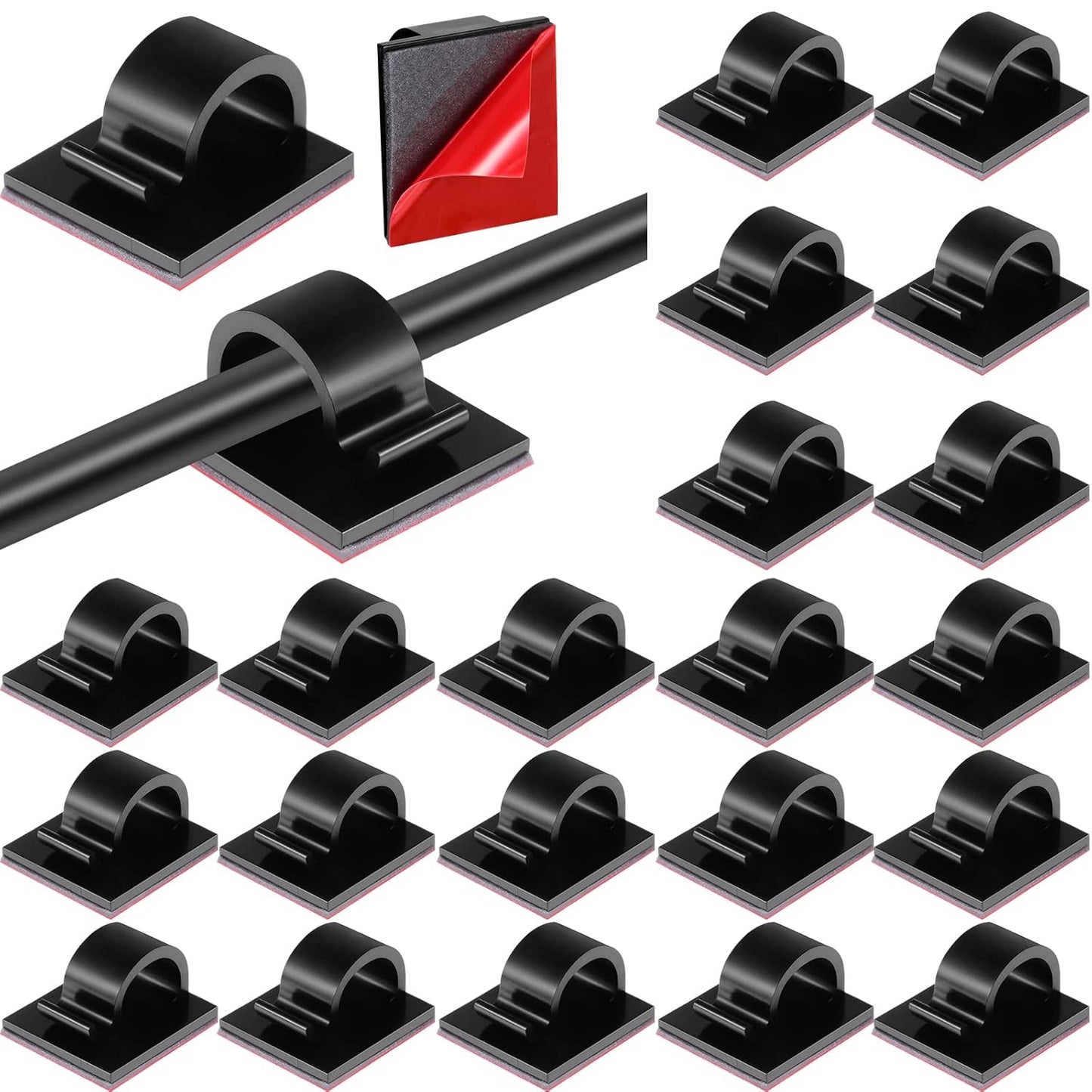 Namalu 60 Pieces Mini Cable Clips Hooks Christmas Light Clips Self Adhesive Light Hooks Cord Clips for Desk Outdoor String Lights(Small,Black)