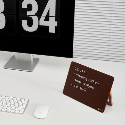 YEOUX Glass Desk Whiteboard with Reversible Wood Stand, Desktop Small White Board, Reusable Mini Dry Erase Board 6.7"x9.5" for Office, Home, School, Marker&Eraser Included