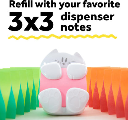 Post-it Dispenser, Sticky Note Holder, White Cat Design, Includes 45 Pop-Up Sheets of 3 in x 3 in Pink, Sticky Notes Holder for Desk, Classroom or Office Supplies
