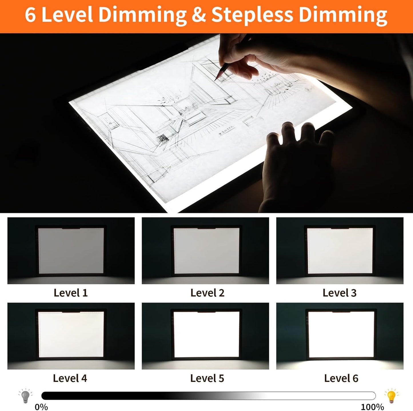 HIUKCOLED Rechargeable A4 Light Pad, Battery Powered Light Board with Carry Bag, Built-in Top Clip＆Stand, Stepless Dimmable＆6-Level Brightness Adjustable, Wireless LED Tracing Box for Weeing Vinyl