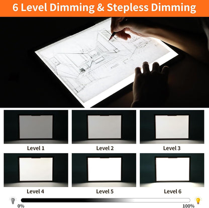 HIUKCOLED Rechargeable A4 Light Pad, Battery Powered Light Board with Carry Bag, Built-in Top Clip＆Stand, Stepless Dimmable＆6-Level Brightness Adjustable, Wireless LED Tracing Box for Weeing Vinyl
