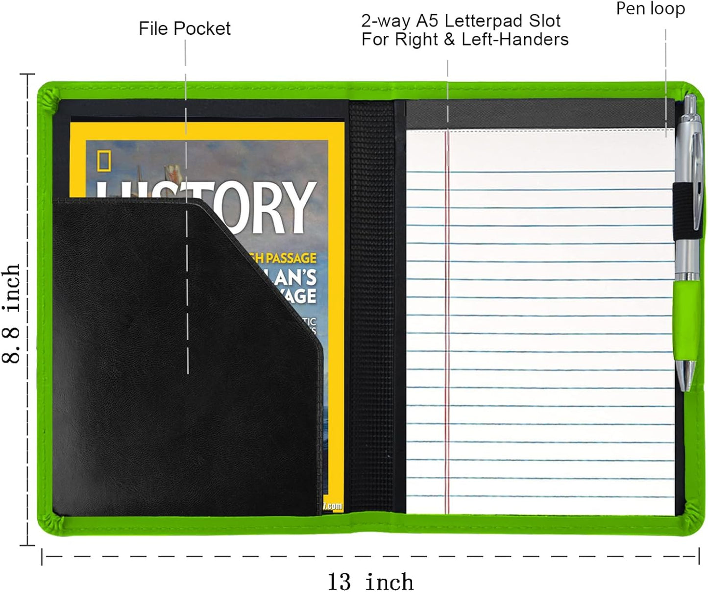 Padfolio/Portfolio Binder, Mini Padfolio Portfolio Binder 5 x 8 Legal Writing Pad, A5 Document Organizer Folder for Men Women, Black