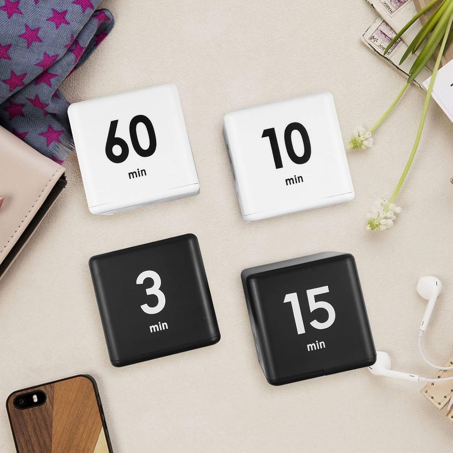 Feilifan Cube Timer, Productivity Cube Flip Timer for Kitchen Studying Workout Classroom Kids ADHD 15-20-30-60 Minute Preset, White