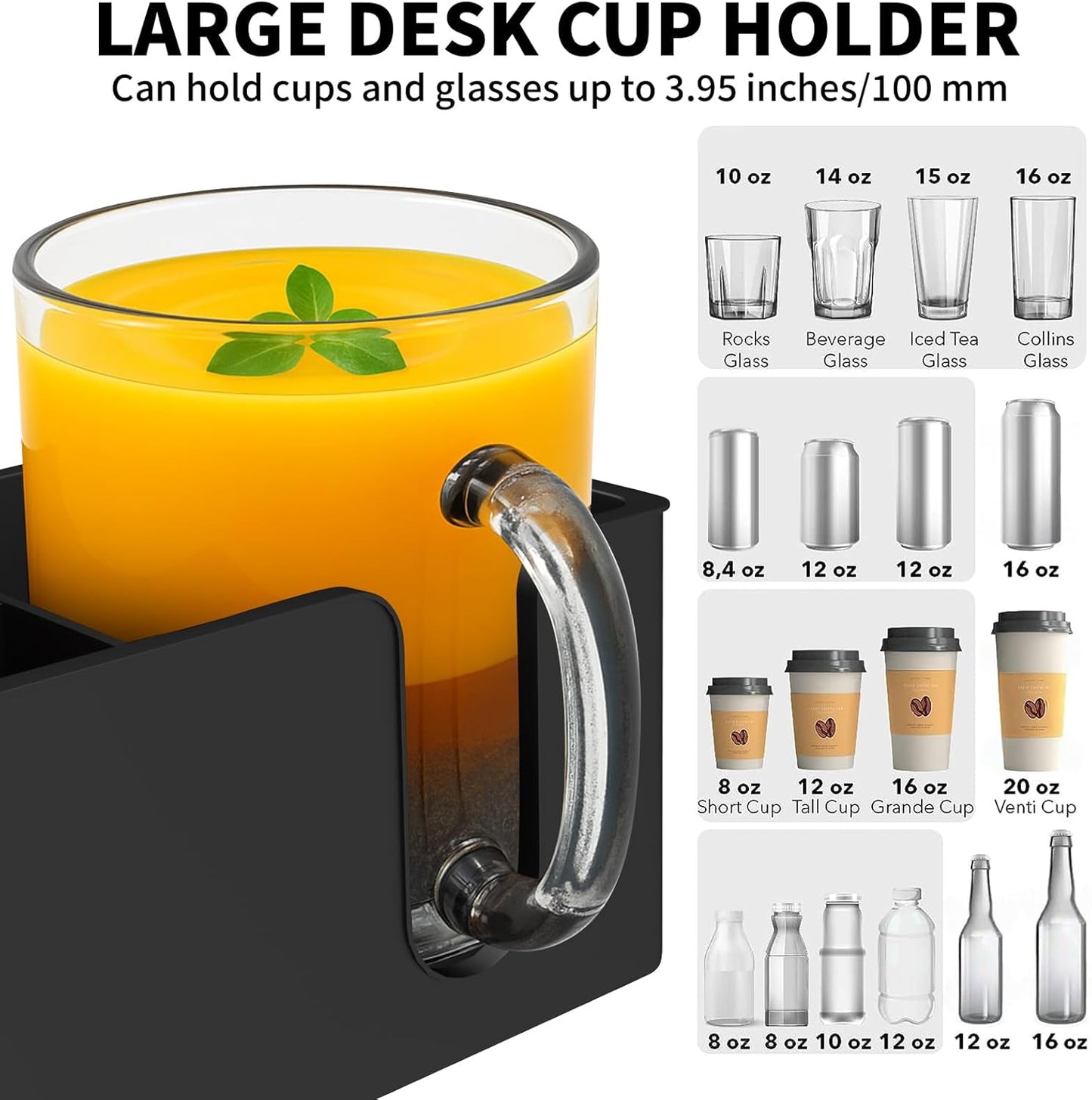 Deeper Desk Cup Holder, OOKUU Anti-Spill Cup Holder for Desk or Table, Sturdy and Durable, Easy to Install, Enough to Hold Coffee Cups, Water Bottles, Gaming PC Office Accessories, Black