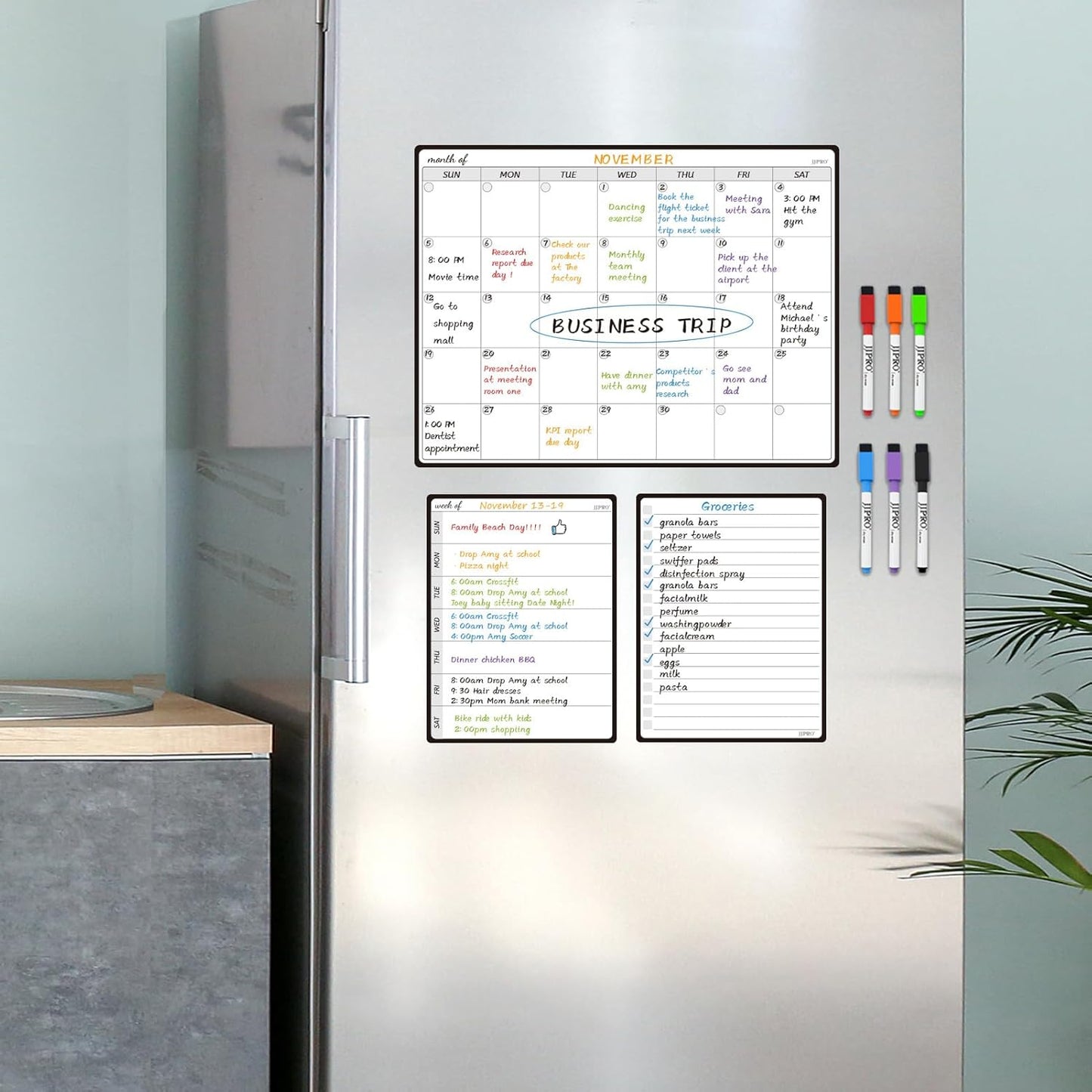 JPRO Magnetic Weekly Calendar and to Do List for Fridge - 8.5" x 6.5" Weekly Meal Planner for Refrigerator and Dry Erase Daily to-Do List -6 Markers Included!