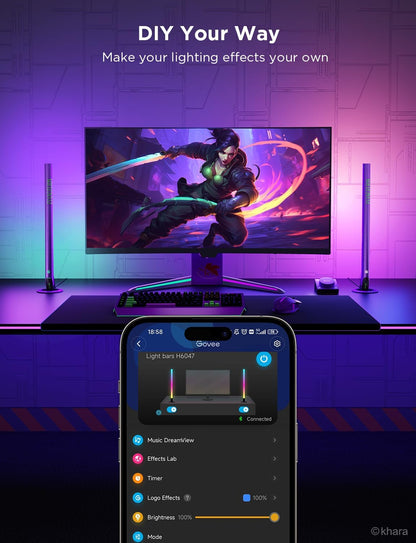 Govee RGBIC Gaming Light Bars H6047 with Smart Controller, Wi-Fi Smart LED Gaming Lights with Music Modes and 60+ Scene Modes Built, Works with Alexa & Google Assistant, Game Room Lights Decor