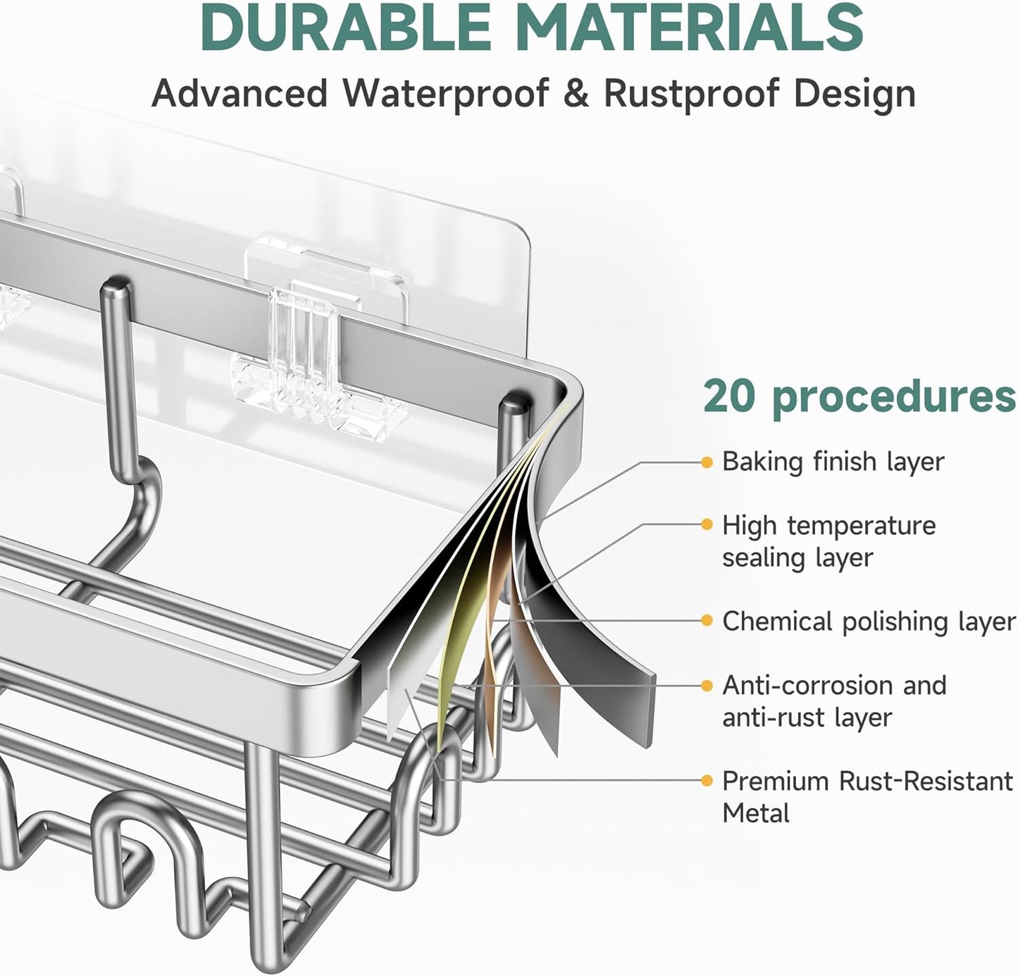 Veken Shower Caddy 6-Pack, Advanced Rustproof Design, No Drilling Adhesive Shelves, Rack with Soap Holder, Large Capacity Bathroom Organizers and Storage, Wall-Mounted Kitchen & Home Decor