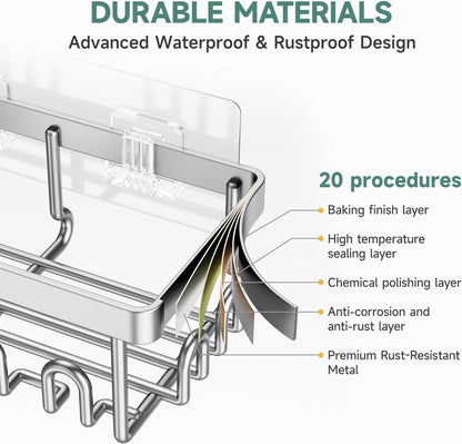 Veken Shower Caddy 6-Pack, Advanced Rustproof Design, No Drilling Adhesive Shelves, Rack with Soap Holder, Large Capacity Bathroom Organizers and Storage, Wall-Mounted Kitchen & Home Decor