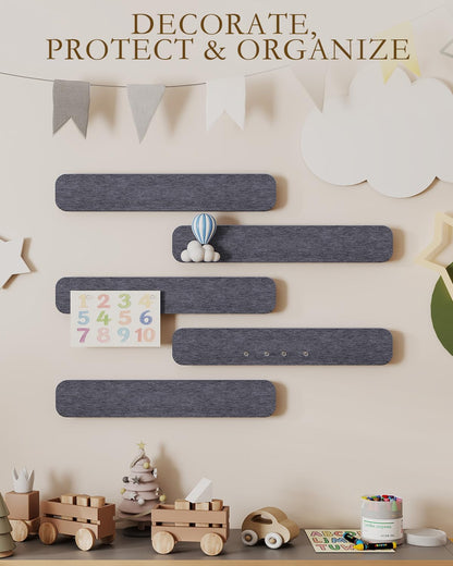 JBER Felt Strip Board 5 Pack 13"x2", Cork Board Alternative Pin Bulletin Board, Self-Adhesive Vision Board with 25 Push Pins for Walls, Office & Home Decor(Light Camel)