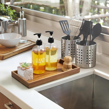 ALELION 8" Acacia Wood Bathroom Vanity Tray for Counter - Dresser Top Tray for Perfume Jewelry Candle Key Catchall - Small Kitchen Countertop Organizer for Soap Dispenser and Sponge Holder