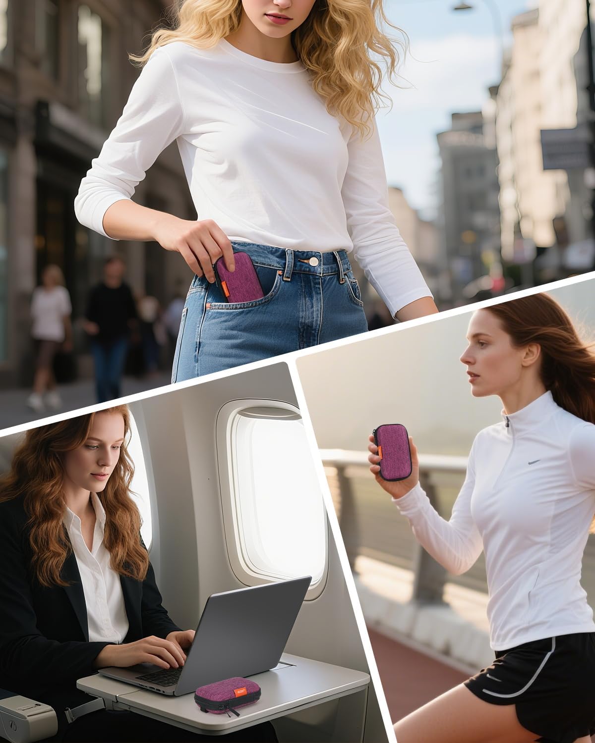 Earphone Earbud Carrying Case Holder - Lightweight Mini Universal Storage Pouch Bag for Wired Earbuds, Airpods, Bluetooth Headset, Wall Charger Adapter, USB Cable, Cell Phone Accessories - Pink