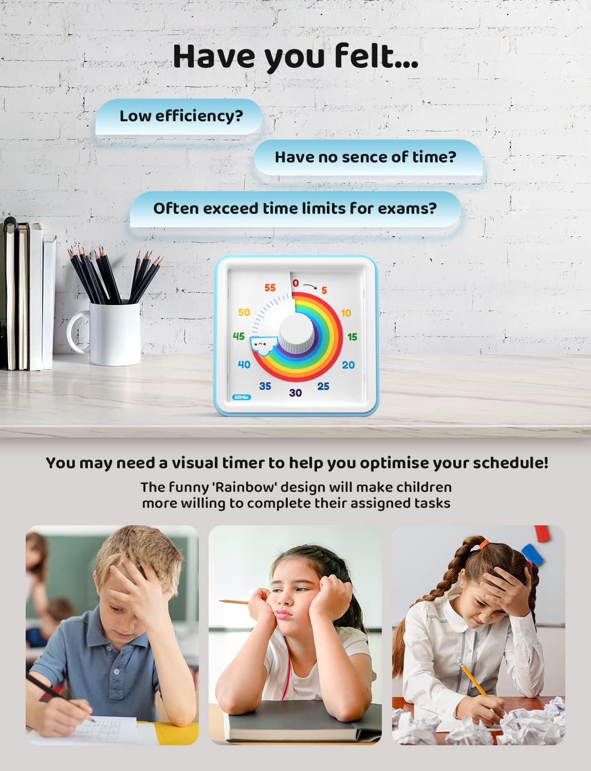 LIORQUE 60 Minute Visual Timer for Kids, Visual Countdown Timer for Classroom Office Kitchen with 'Space Ship' Pattern Design, Pomodoro Timer with Silent Operation (Batteries Included)