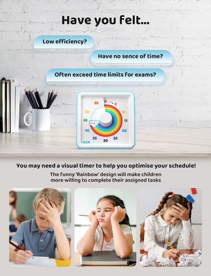 LIORQUE 60 Minute Visual Timer for Kids, Visual Countdown Timer for Classroom Office Kitchen with 'Space Ship' Pattern Design, Pomodoro Timer with Silent Operation (Batteries Included)
