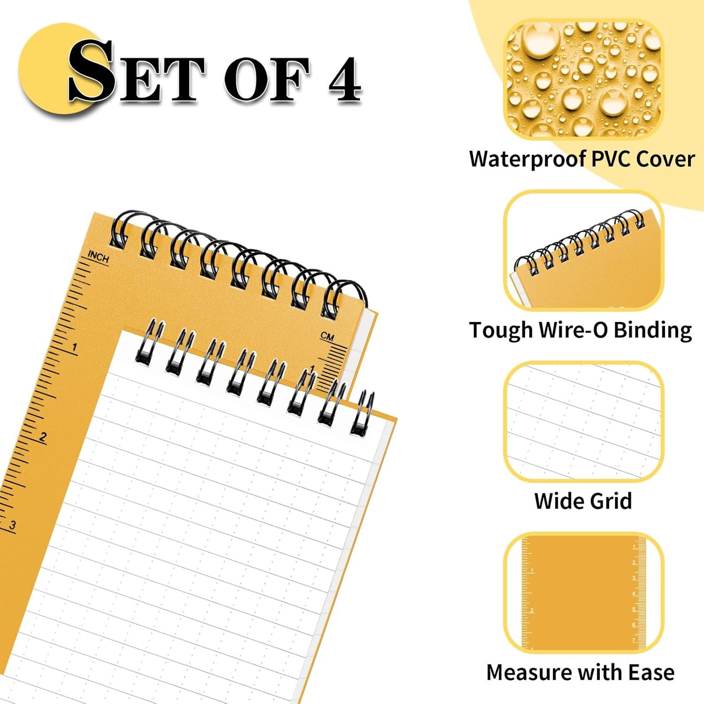 COIDEA Waterproof Notebook, 4 Pack Top-Spiral Pocket Notepad, 3" x 5" Weatherproof NotePad, All Weather Police Pocket Notebook Little Memo Steno Note Pads for Outdoor Office School Recording, Black
