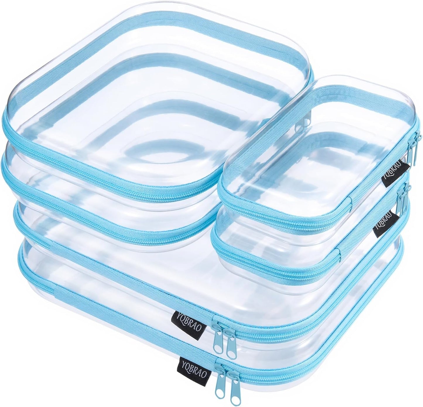 YQBRAO 6 Pack Clear Hard Shell Zipper Case, 1.2mm Heavy Duty Crush-Proof Diaper Bag Organizer Pouches, TSA Approved Travel Makeup Bag for Toiletries & Electronics, (2L, 2M, 2S) Multi-Size Storage Set