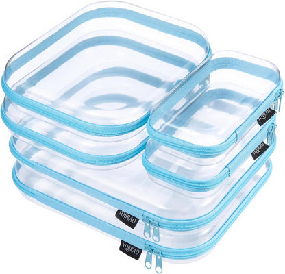 YQBRAO 6 Pack Clear Hard Shell Zipper Case, 1.2mm Heavy Duty Crush-Proof Diaper Bag Organizer Pouches, TSA Approved Travel Makeup Bag for Toiletries & Electronics, (2L, 2M, 2S) Multi-Size Storage Set