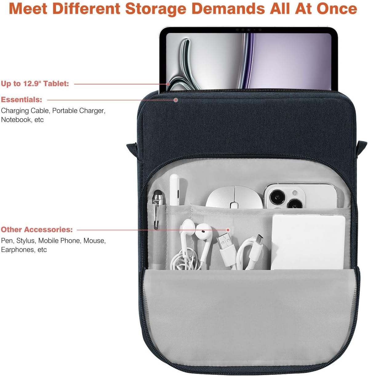 Dadanism 9-11 Inch Tablet Sleeve Bag Carrying Case with Shoulder Strap for iPad (A16) 11", iPad 10th Gen 10.9", iPad Air M4/Pro M5 11", iPad 9/8/7th 10.2", Galaxy Tab A11+ Plus 11", Cloudy Pink