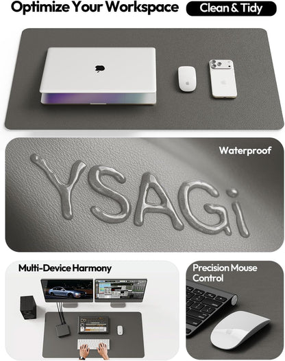 YSAGi Leather Desk Pad Protector, Office Desk Mat, Large Mouse Pad, Non-Slip PU Leather Desk Blotter, Waterproof Laptop Desk Writing Pad for Office and Home (23.6" x 13.8", Eggshell) - Colors A