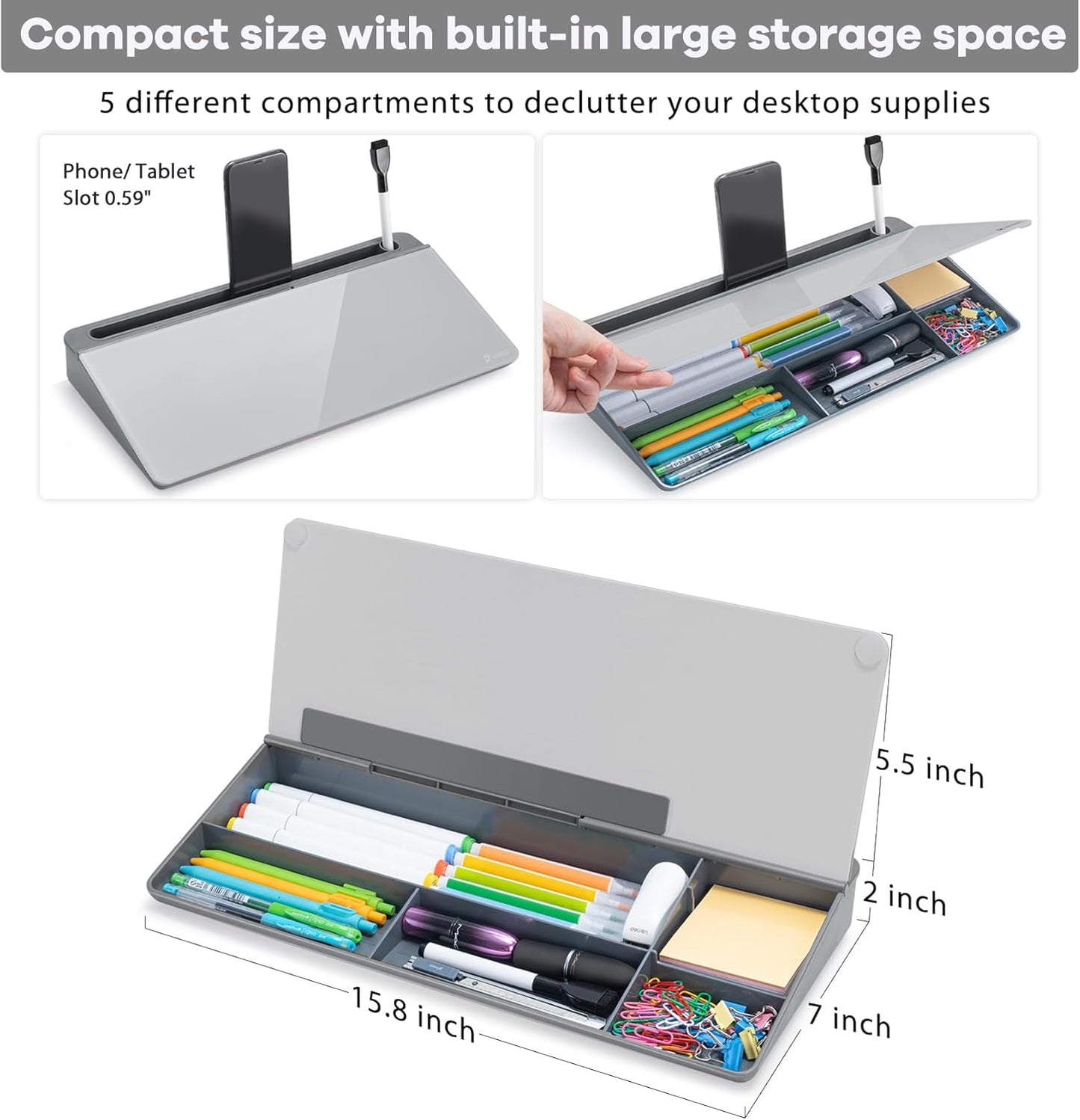 Varhomax Glass Weekly Planner Desk White Board, Desktop Calendar Whiteboard with Storage, to Do List Memo Caddy for Home Office and School Supplies, Black