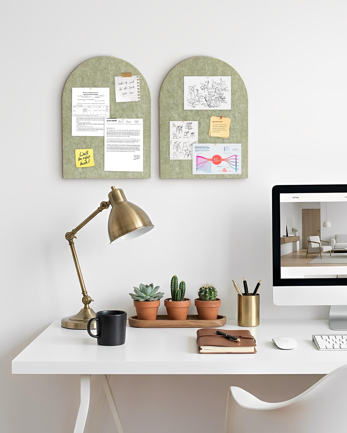 Arched Felt Bulletin Board, Cork Board Alternative for Wall, 10.6in x 14.6in Self-Adhesive Pin Board, 0.35" Thick 2 Pack for Home Office Decor (Camel-2727-2p)
