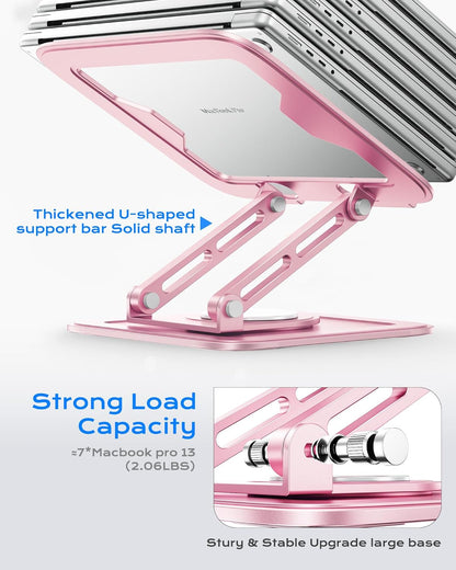 LOXP Adjustable Laptop Stand, Computer Stand with 360 Rotating Base, Ergonomic Laptop Riser Mount for Desk Foldable Protable Computer Desk Fits with MacBook Pro Air (10-16") - Pink