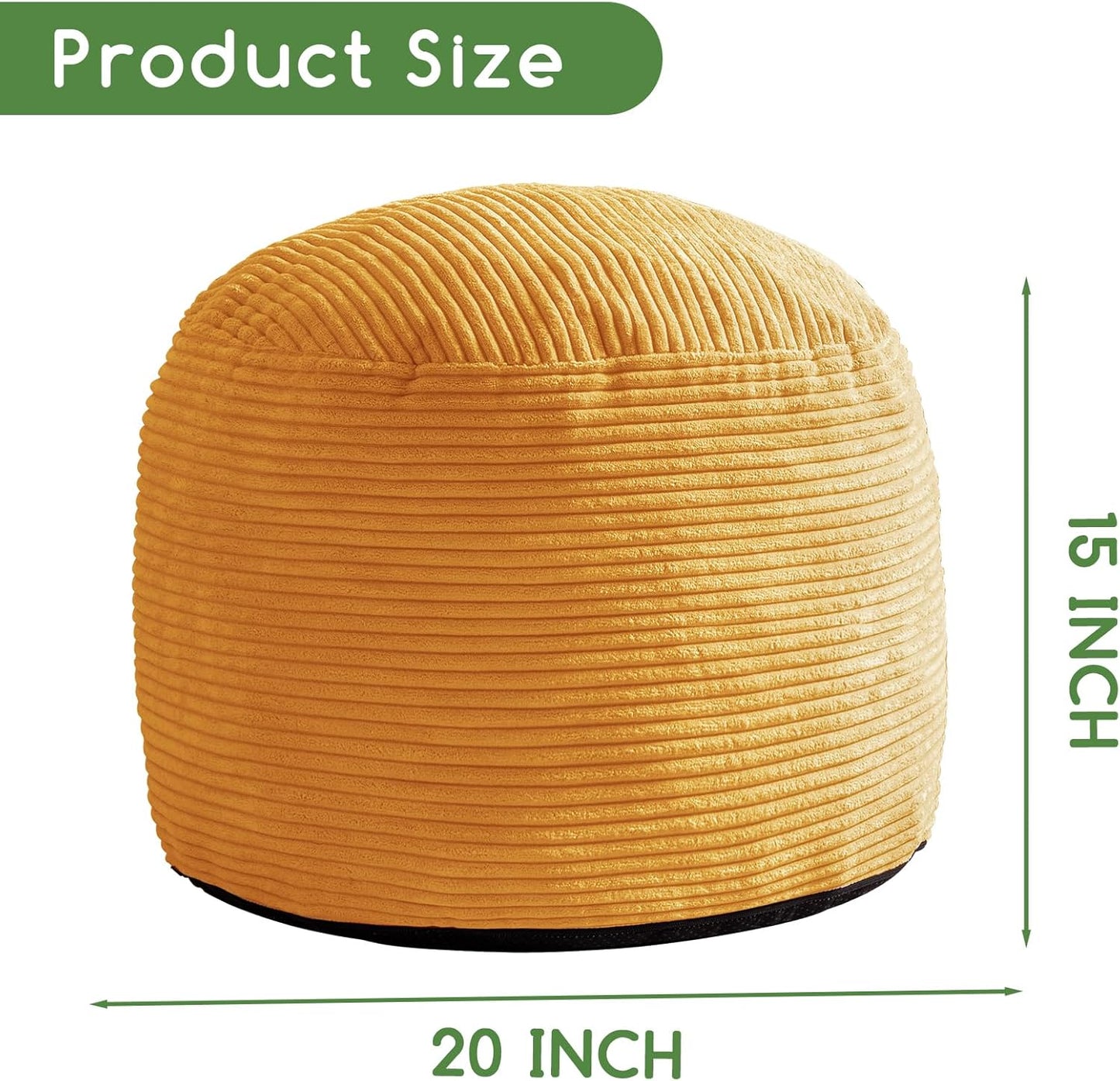 HIGOGOGO Round Stuffed Pouf Ottoman, Corduroy Poufs with Foam Chunk Filling, Furry and Fluffy Pouf Foot Stool Storage Ottoman, 20 X 15 Floor Poufs Foot Rest for Living Room, Dark Grey