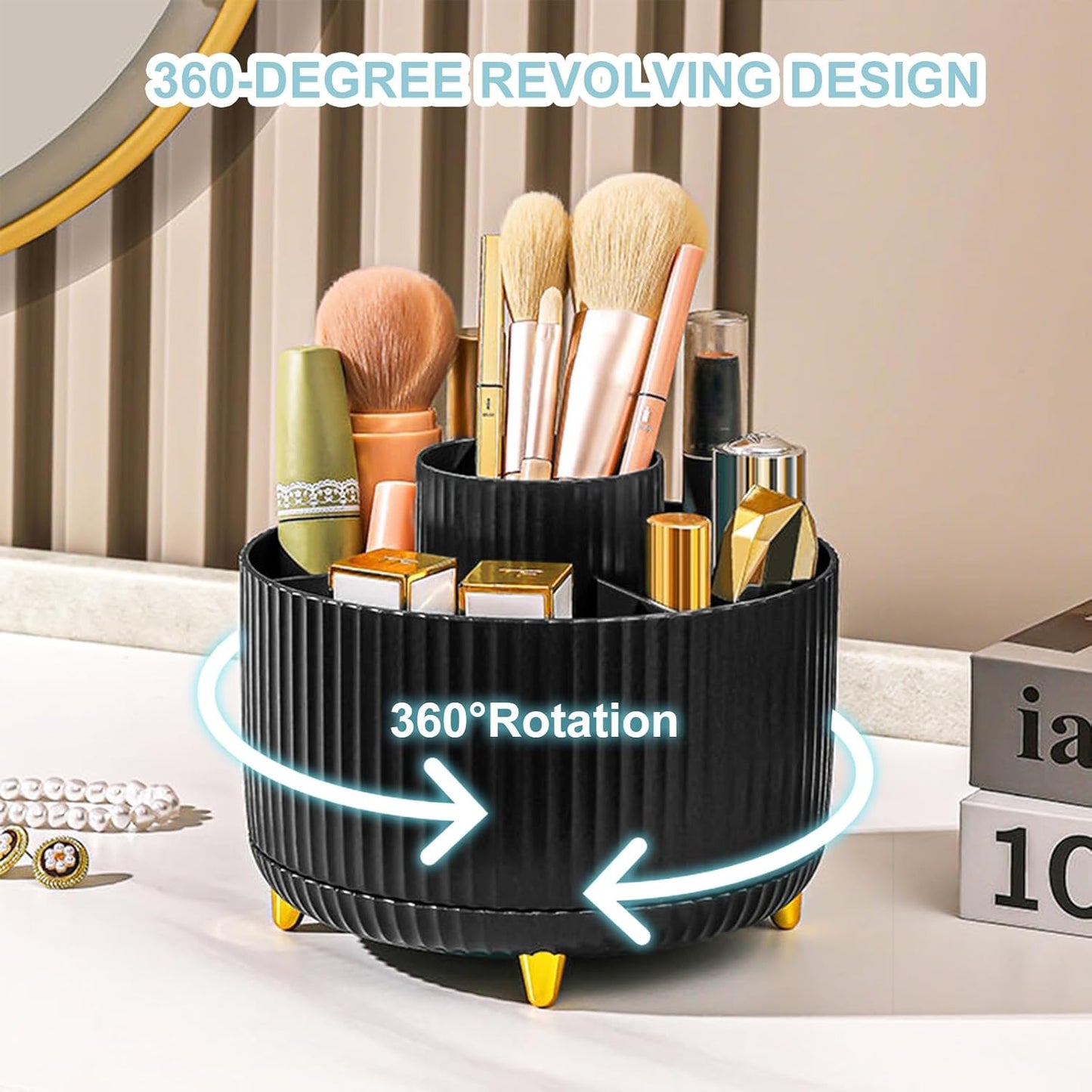 Cayxenful Pencil Holder For Desk,5 Slots 360°Degree Rotating Desk Organizers And Accessories,Desktop Storage Stationery Supplies Organizer, Cute Pencil Cup Pot For Office, School, Home (C-Blue)