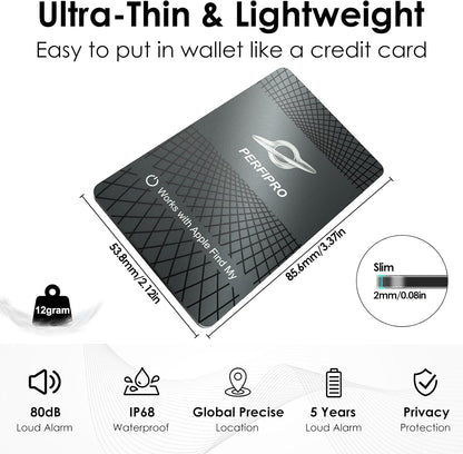 Wallet Tracker Card (Both iOS and Android) | No Monthly Fee | Waterproof | Wireless Charging | Anti-Lost, Thin Bluetooth Smart Card Finder for Wallet, Luggage, Backpack