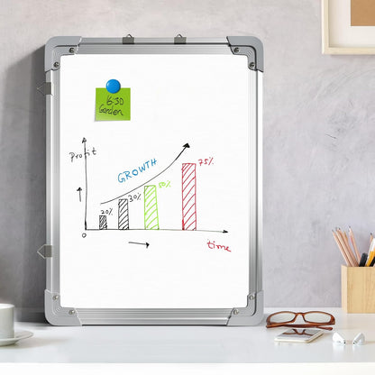 Magnetic Dry Erase White Board with Stand, 12'' x 16'' Desktop Weekly Schedule Board, 10 Markers, 4 Magnets, 1 Eraser, Double-Sided White Board Easel for Drawing School to Do List