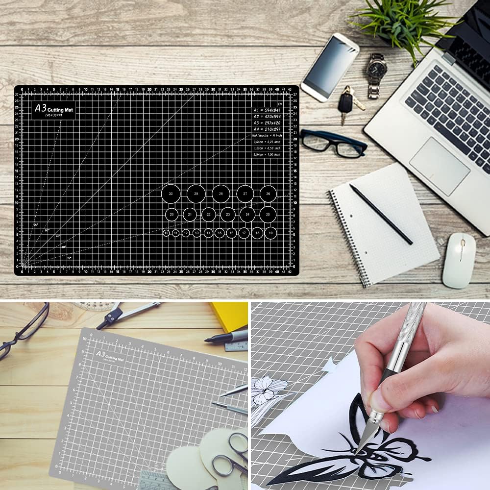HEADLEY TOOLS 18" x 24" Thickened Self Healing Cutting Mat, A2 Rotary Cutting Sewing Mat for Crafts, Double Sided 5-Ply Table Cutting Board for Fabric Quilting Leather Arts Hobby Project, Grey/Black