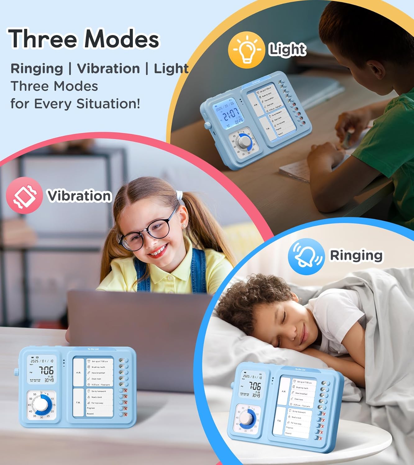 3-in-1 Visual Timer & ADHD Tool for Kids|Adults, Task Timer with Chore Chart Board, Visual Schedule for Kids with Autism, Daily Checklist for Home, School, Classroom, Desk
