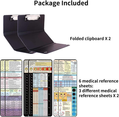 2 Packs Foldable Nursing Clipboard, Medical Edition Cheat Sheets, Nurse Accessories for Work, 3 Layers, Plastic, Black